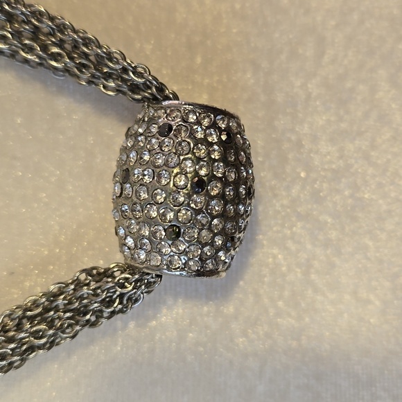 Chico's Silvertone 19-23" Multi-Strand Necklace with Rhinestone Encrusted Barrel - Picture 2 of 6